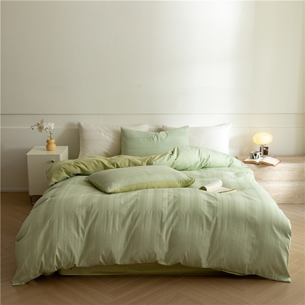 91家纺网 家纺一手货源 找家纺 佰亿莱 2024新款全棉提花四件套 麦穗-绿