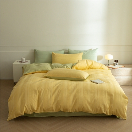 91家纺网 家纺一手货源 找家纺 佰亿莱 2024新款全棉提花四件套 麦穗-橙黄橘绿