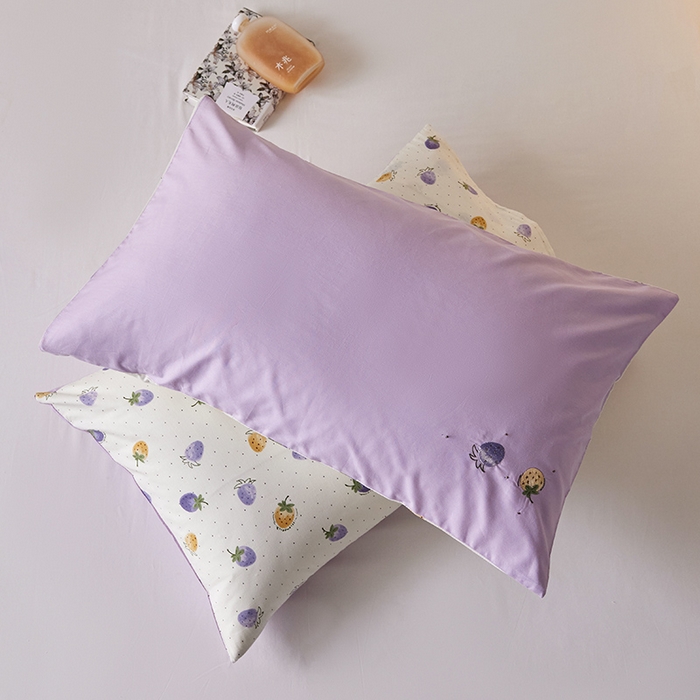 91家纺网 家纺一手货源 找家纺 2024新款全棉纯棉印花刺绣单枕套卡通一对装 草莓点点