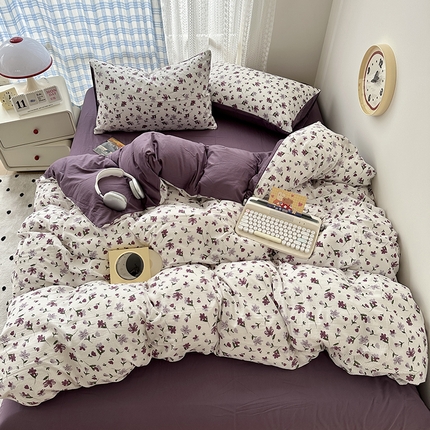 91家纺网 家纺一手货源 找家纺 希丞家居 2024新款提花泡泡水洗棉四件套 恋人紫