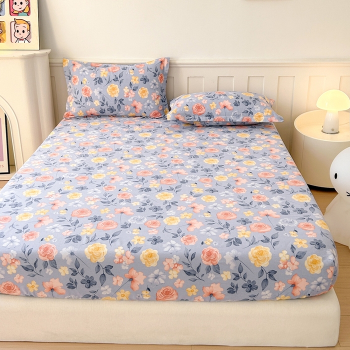 91家纺网 家纺一手货源 找家纺 2025新款加厚生态磨毛床笠四件套 花香四溢