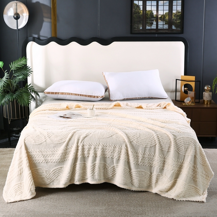 91家纺网 家纺一手货源 找家纺 巴木赫 2024新款8字塔芙绒毯子毛毯 米白