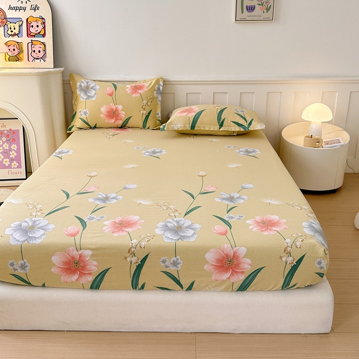 91家纺网 家纺一手货源 找家纺 2025新款加厚生态磨毛床笠四件套 金花浮梦