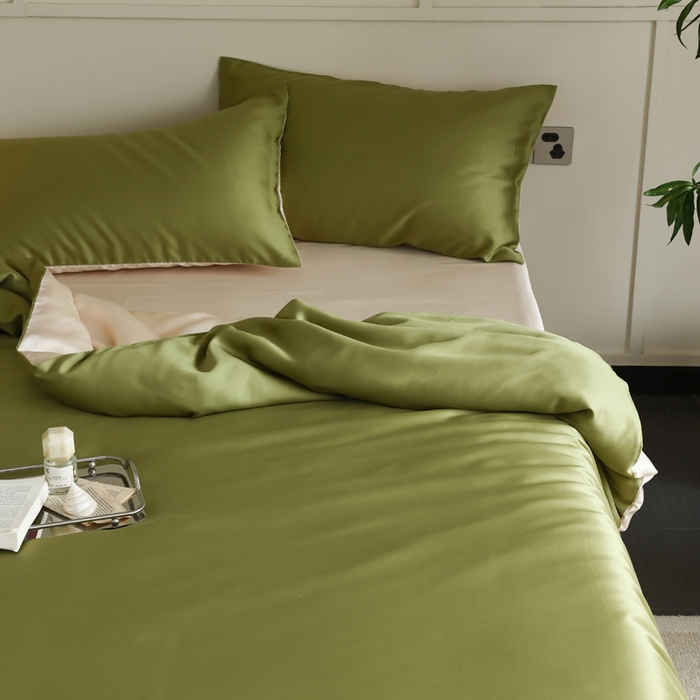 91家纺网 家纺一手货源 找家纺 轩和 2025新款A类LF60S兰精天丝单品枕套 豆蔻绿+奶酪黄