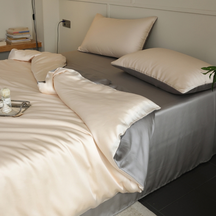 91家纺网 家纺一手货源 找家纺 轩和 2025新款A类LF60S兰精天丝单品枕套 奶酪黄+伯爵灰