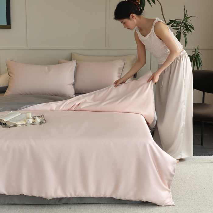 91家纺网 家纺一手货源 找家纺 轩和 2025新款A类LF60S兰精天丝单品被套 告白粉+伯爵灰