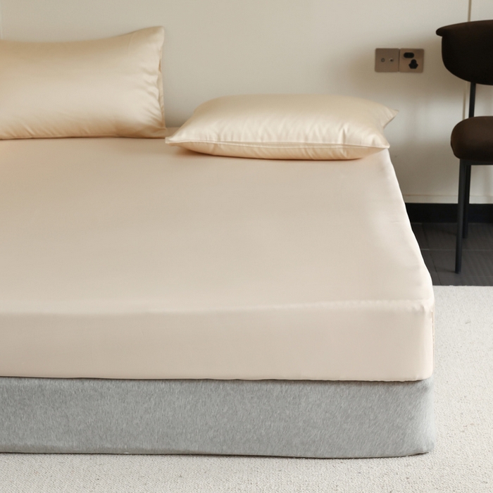 91家纺网 家纺一手货源 找家纺 轩和 2025新款A类LF60S兰精天丝单品床笠 奶酪黄