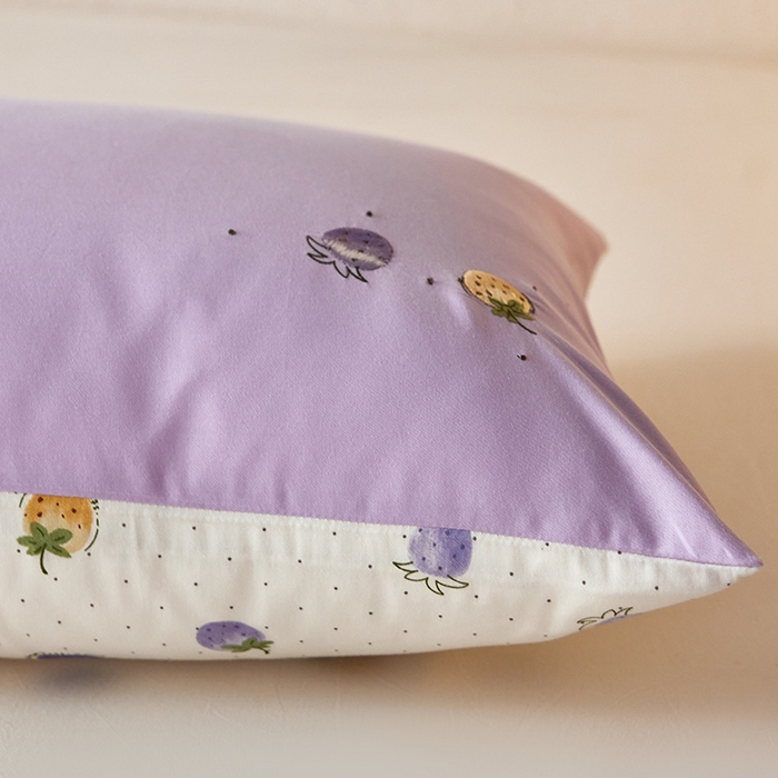 91家纺网 家纺一手货源 找家纺 2024新款全棉纯棉印花刺绣单枕套卡通一对装 草莓点点