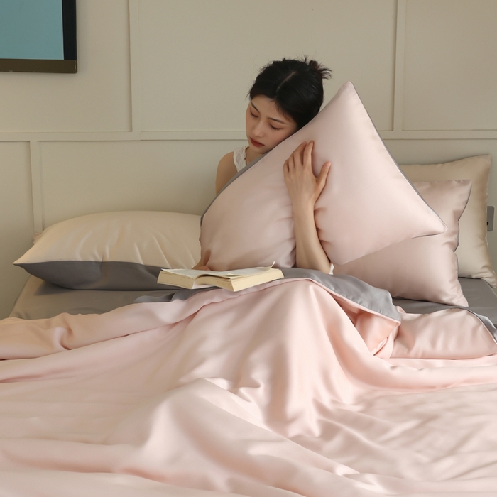 91家纺网 家纺一手货源 找家纺 轩和 2025新款A类LF60S兰精天丝单品被套 告白粉+伯爵灰