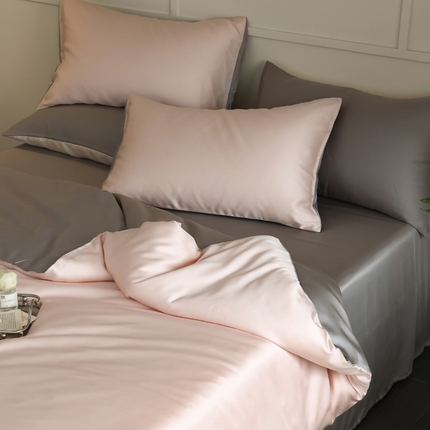 91家纺网 家纺一手货源 找家纺 轩和 2025新款A类LF60S兰精天丝单品枕套 告白粉+伯爵灰
