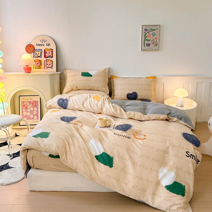 91家纺网 家纺一手货源 找家纺 2025新款加厚生态磨毛床笠四件套 微笑生活