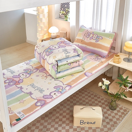 91家纺网 家纺一手货源 找家纺 （总）莎果家纺 2024新款学生款双面纯棉印花款高温砂洗床盖三件套