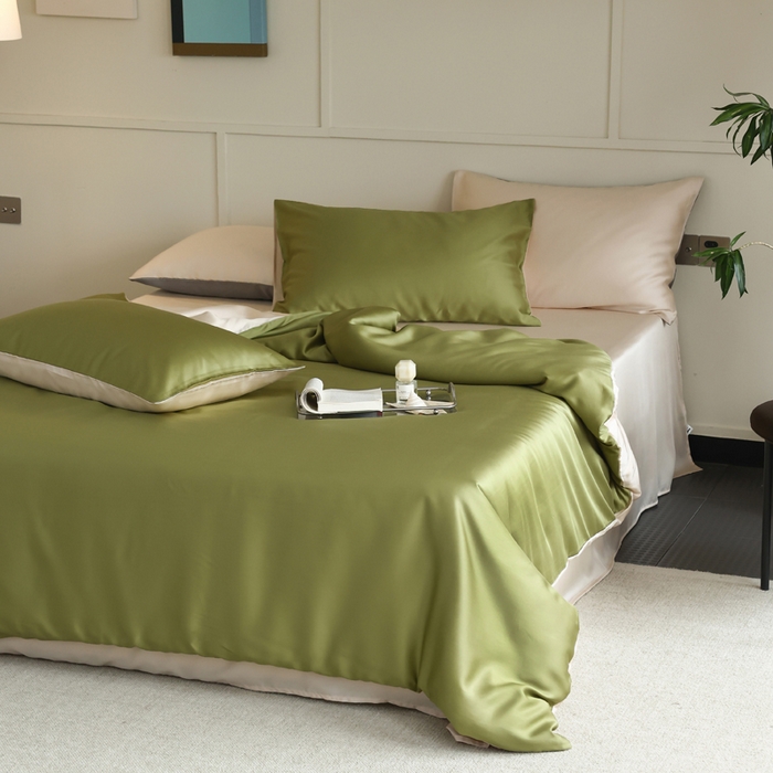 91家纺网 家纺一手货源 找家纺 轩和 2025新款A类LF60S兰精天丝单品枕套 豆蔻绿+奶酪黄