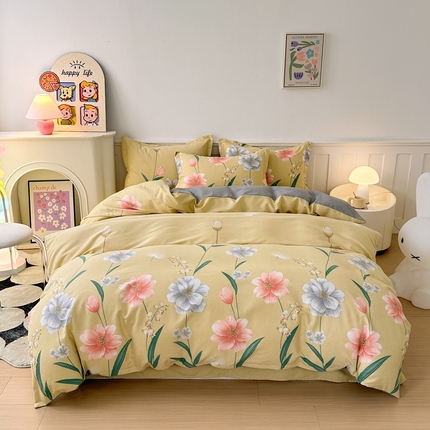 2025新款加厚生态磨毛床单四件套 金花浮梦