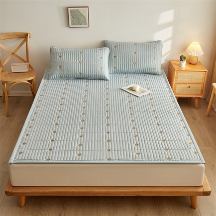 叠派家纺 2024新款水洗棉刺绣床护垫 小熊-浅蓝