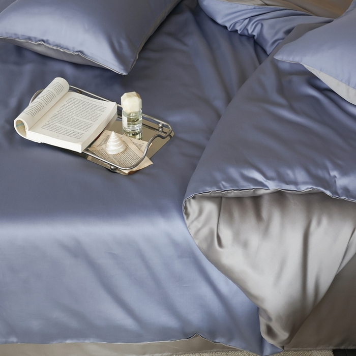 91家纺网 家纺一手货源 找家纺 轩和 2025新款A类LF60S兰精天丝单品枕套 劳伦蓝+伯爵灰