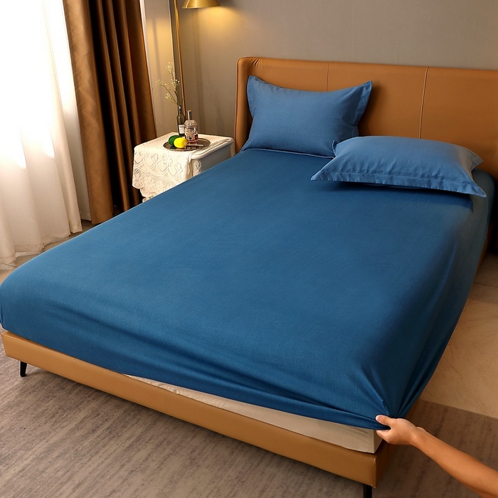 91家纺网 家纺一手货源 找家纺 晶缦家纺 2024新款加厚纯棉喷气全棉纯色生态磨毛多规格单品床笠 纯依-宾利蓝