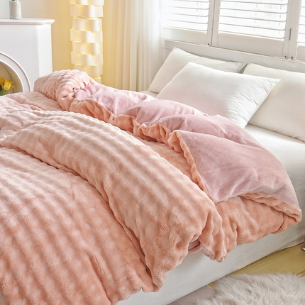 启优家纺 2024新款简约兔兔绒活性印染单被套 樱花粉
