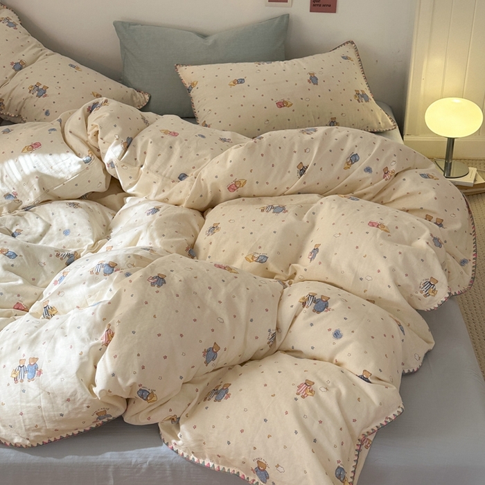 91家纺网 家纺一手货源 找家纺 洋铭区（原狠狠爱） 2024新款全棉双层纱四件套 牵手小熊