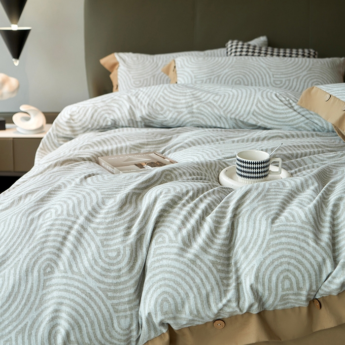 91家纺网 家纺一手货源 找家纺 沐白家居 2025新款全棉生态磨毛印花四件套-纽扣工艺款 维诺-灰