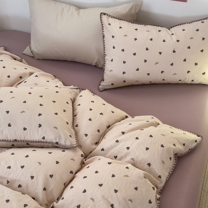 91家纺网 家纺一手货源 找家纺 洋铭区（原狠狠爱） 2024新款全棉双层纱四件套 黑桃爱心