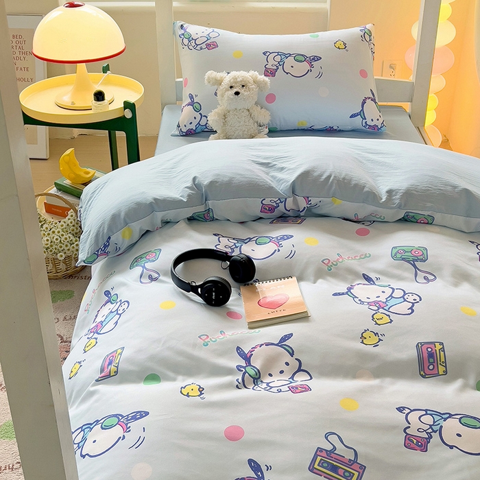 91家纺网 家纺一手货源 找家纺 海岛哥哥 2025新款A类云朵水洗棉三丽鸥正版授权四件套-学生床 三丽鸥-波点怕洽狗