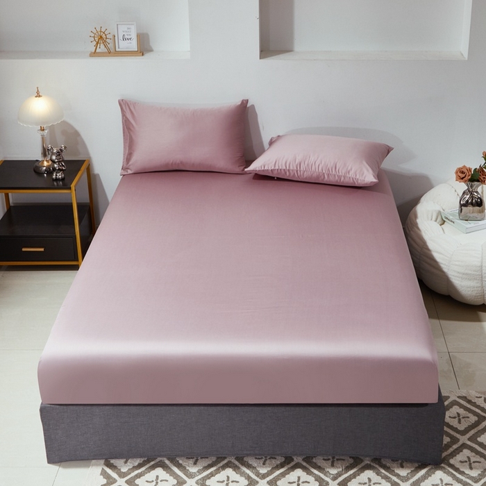 91家纺网 家纺一手货源 找家纺 晶缦家纺 2025新款全棉纯棉60支贡缎长绒棉纯色多规格单品床笠 琳澜-粉豆沙