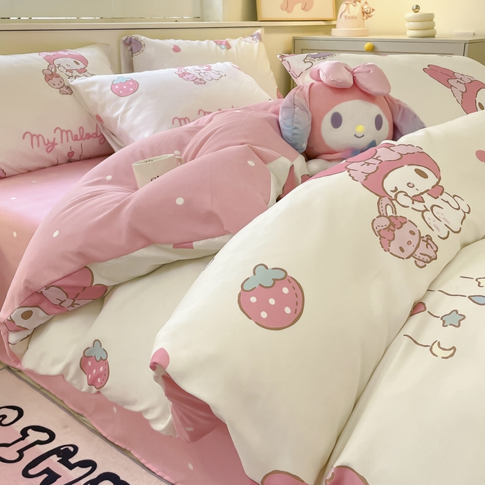 91家纺网 家纺一手货源 找家纺 海岛哥哥 2025新款A类云朵水洗棉三丽鸥正版授权四件套-大床图 三丽鸥-星月美乐蒂