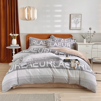 2025新款全棉精梳磨毛印花四件套 海伦灰