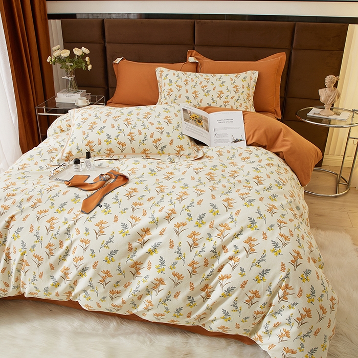 91家纺网 家纺一手货源 找家纺 2025新款全棉精梳磨毛印花四件套 兰花草