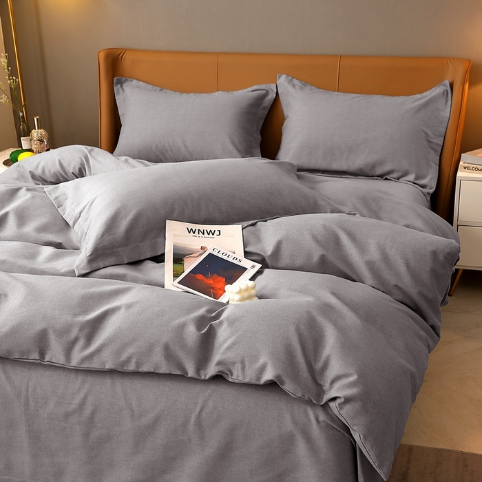 91家纺网 家纺一手货源 找家纺 晶缦家纺 2024新款加厚纯棉喷气全棉纯色生态磨毛多规格四件套 纯依-银灰