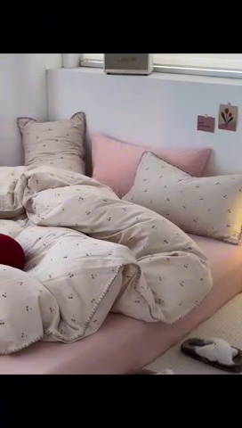 91家纺网 家纺一手货源 找家纺 洋铭区（原狠狠爱） 2024新款全棉双层纱四件套 蔓蔓樱桃