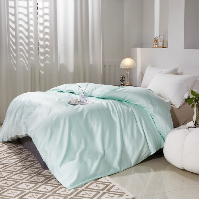 91家纺网 家纺一手货源 找家纺 晶缦家纺 2025新款全棉60支贡缎长绒棉纯色单品被套单件60S素色纯棉单被套多规格被罩活性印染 琳澜-天青绿