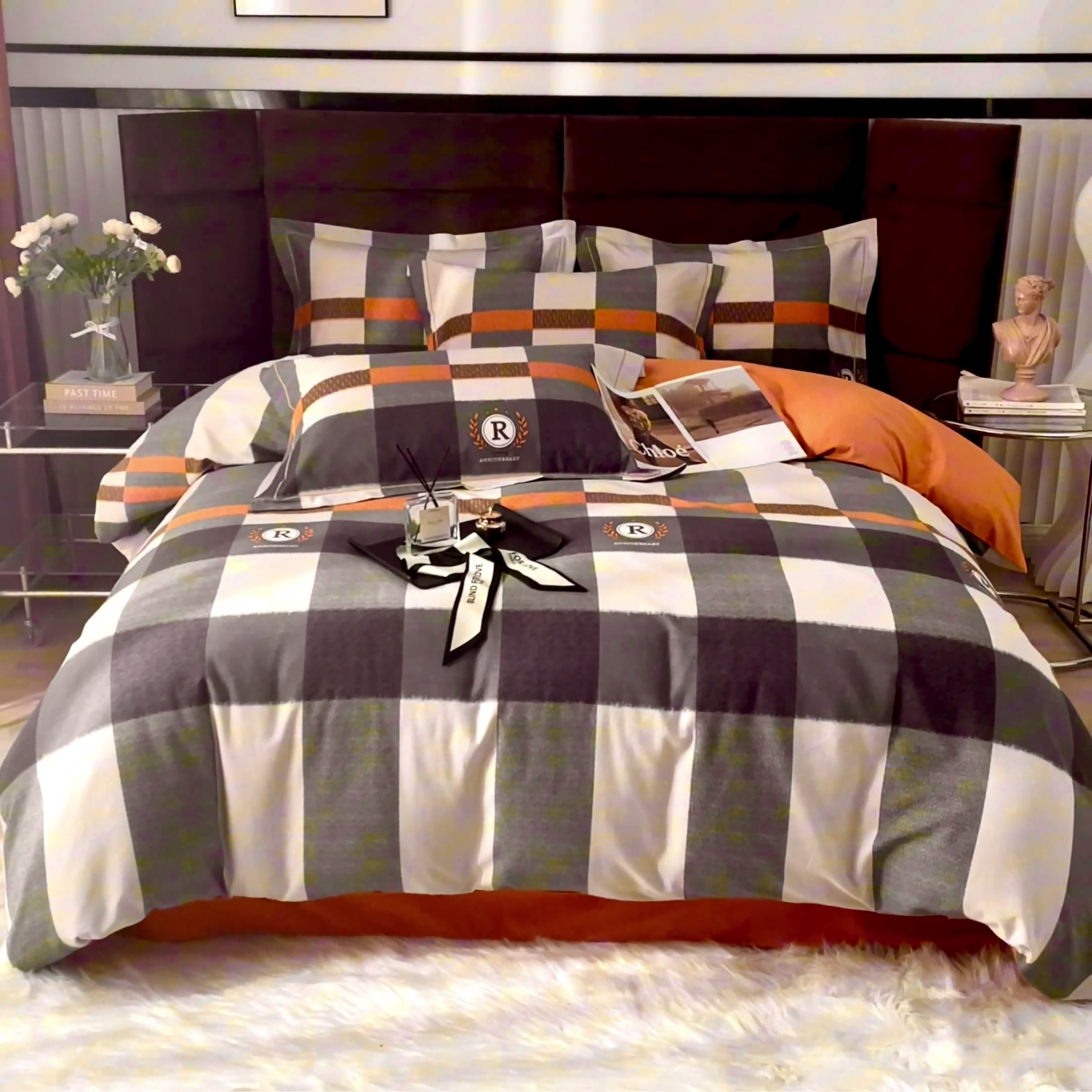 91家纺网 家纺一手货源 找家纺 2025新款全棉精梳磨毛印花四件套 乐享时光灰