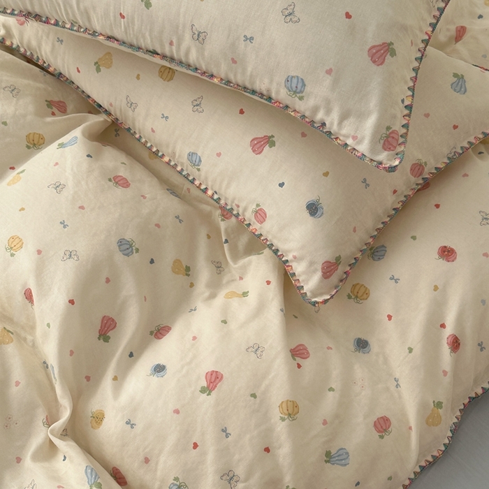 91家纺网 家纺一手货源 找家纺 洋铭区（原狠狠爱） 2024新款全棉双层纱四件套 南瓜果果