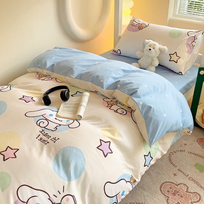 91家纺网 家纺一手货源 找家纺 海岛哥哥 2025新款A类云朵水洗棉三丽鸥正版授权四件套-学生床 三丽鸥-彩色涂鸦玉桂狗