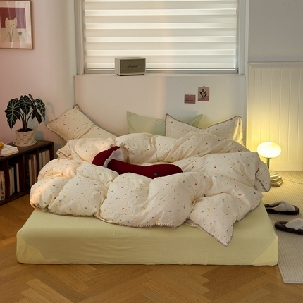 洋铭区（原狠狠爱） 2024新款全棉双层纱四件套 奶油星辰