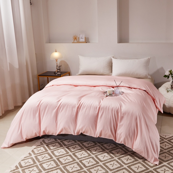 91家纺网 家纺一手货源 找家纺 晶缦家纺 2025新款全棉60支贡缎长绒棉纯色单品被套单件60S素色纯棉单被套多规格被罩活性印染 琳澜-浅粉玉