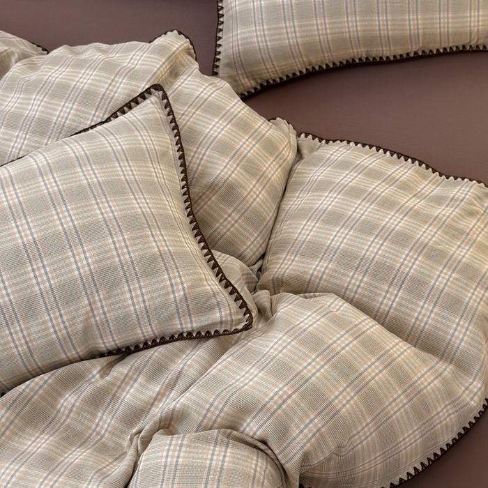 91家纺网 家纺一手货源 找家纺 洋铭区（原狠狠爱） 2024新款全棉双层纱四件套 青梅格