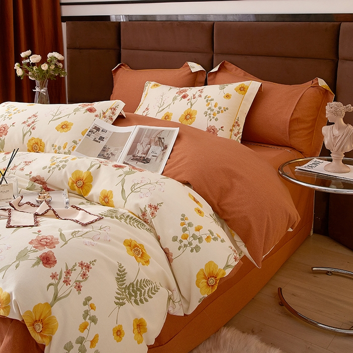 91家纺网 家纺一手货源 找家纺 2025新款全棉精梳磨毛印花四件套 沐光美人