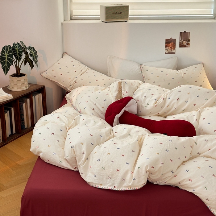 91家纺网 家纺一手货源 找家纺 洋铭区（原狠狠爱） 2024新款全棉双层纱四件套 五彩斑斓