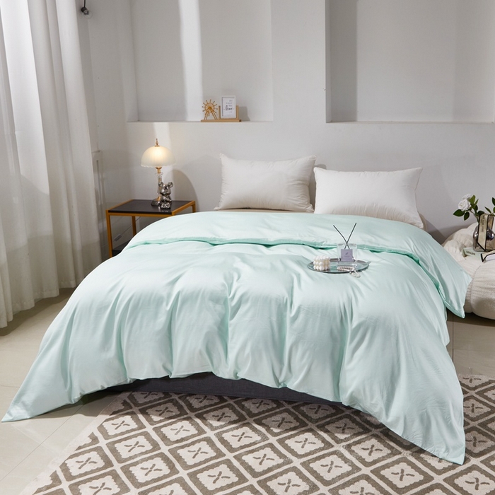 91家纺网 家纺一手货源 找家纺 晶缦家纺 2025新款全棉60支贡缎长绒棉纯色单品被套单件60S素色纯棉单被套多规格被罩活性印染 琳澜-天青绿