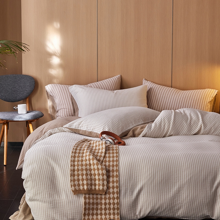 91家纺网 家纺一手货源 找家纺 2025新品尚美色织条纹绉纱系列--尚美细条系列 尚美-卡其细条