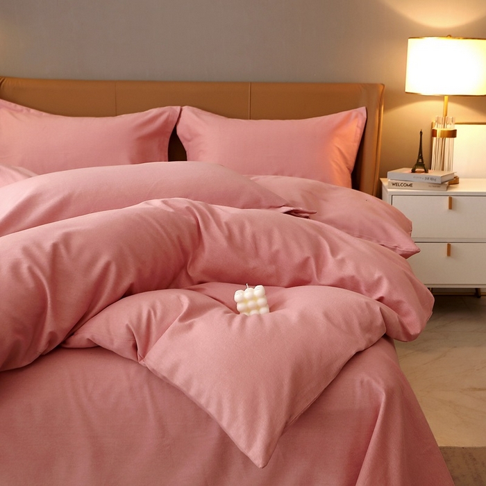 91家纺网 家纺一手货源 找家纺 晶缦家纺 2024新款加厚纯棉喷气全棉纯色生态磨毛多规格四件套 纯依-粉玉