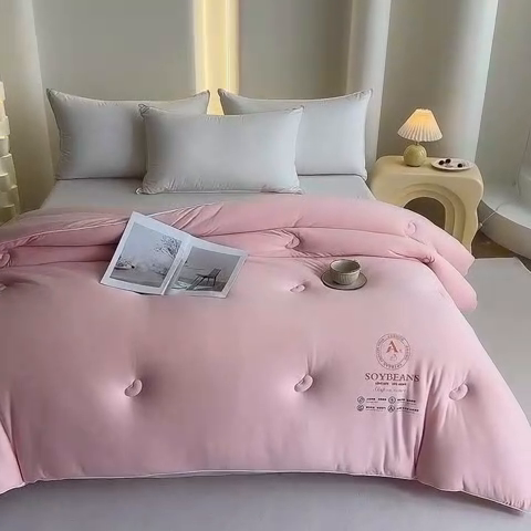 91家纺网 家纺一手货源 找家纺 天瑜家纺 2024新款纯色针织冬被大豆被冬被被子被芯 粉色