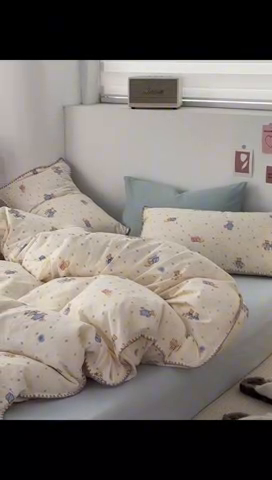 91家纺网 家纺一手货源 找家纺 洋铭区（原狠狠爱） 2024新款全棉双层纱四件套 牵手小熊