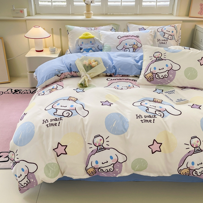 91家纺网 家纺一手货源 找家纺 海岛哥哥 2025新款A类云朵水洗棉三丽鸥正版授权四件套-大床图 三丽鸥-彩色涂鸦玉桂狗