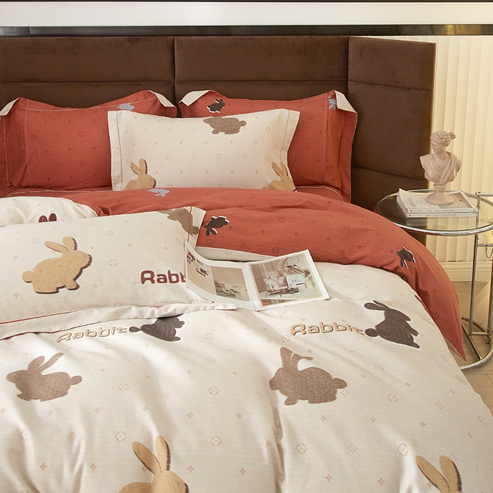 91家纺网 家纺一手货源 找家纺 2025新款全棉精梳磨毛印花四件套 乐奇-米