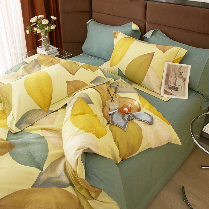 91家纺网 家纺一手货源 找家纺 2025新款全棉精梳磨毛印花四件套 枫叶流丹-黄