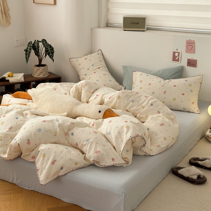 91家纺网 家纺一手货源 找家纺 洋铭区（原狠狠爱） 2024新款全棉双层纱四件套 南瓜果果